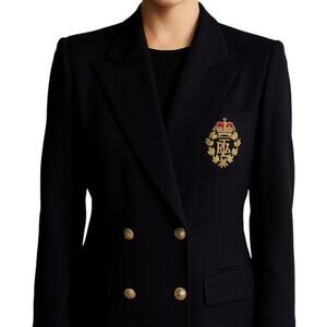 Vintage Lauren Ralph Lauren Worsted Wool Longline Blazer Coat Signature Crest 6